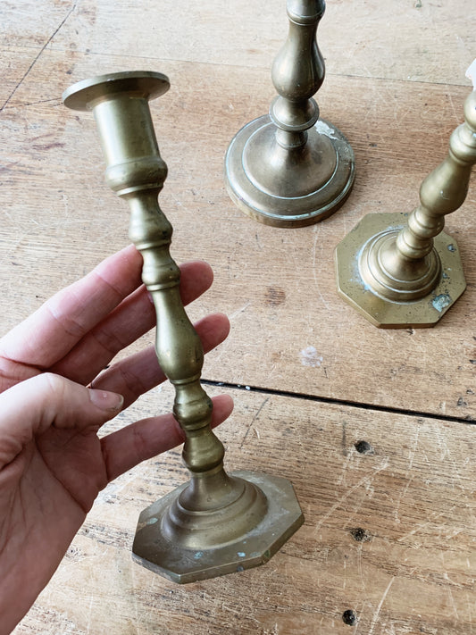 Vintage Brass Candle Holder Trio
