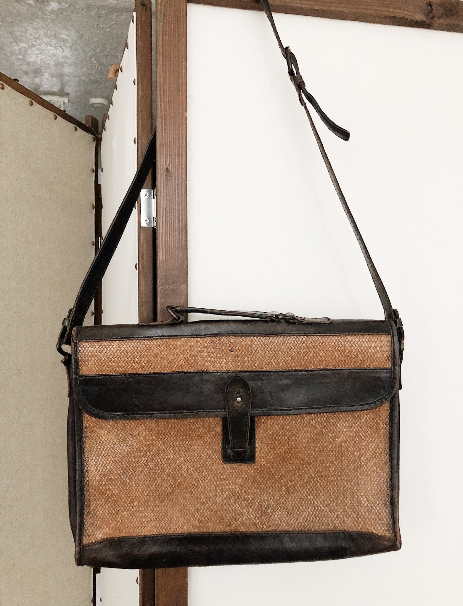 Vintage Leather and Straw Briefcase