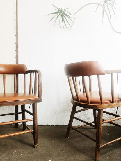 Pair Vintage Upholstered Captains Chairs