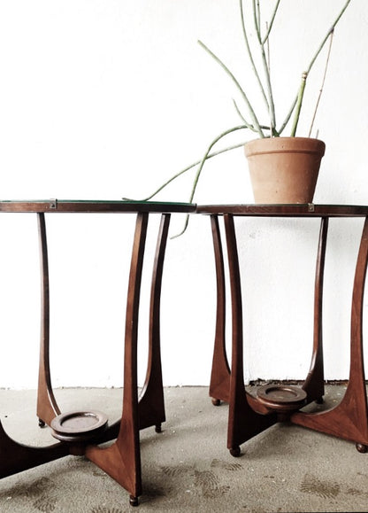 Mid Century Walnut Side Table with Glass Top