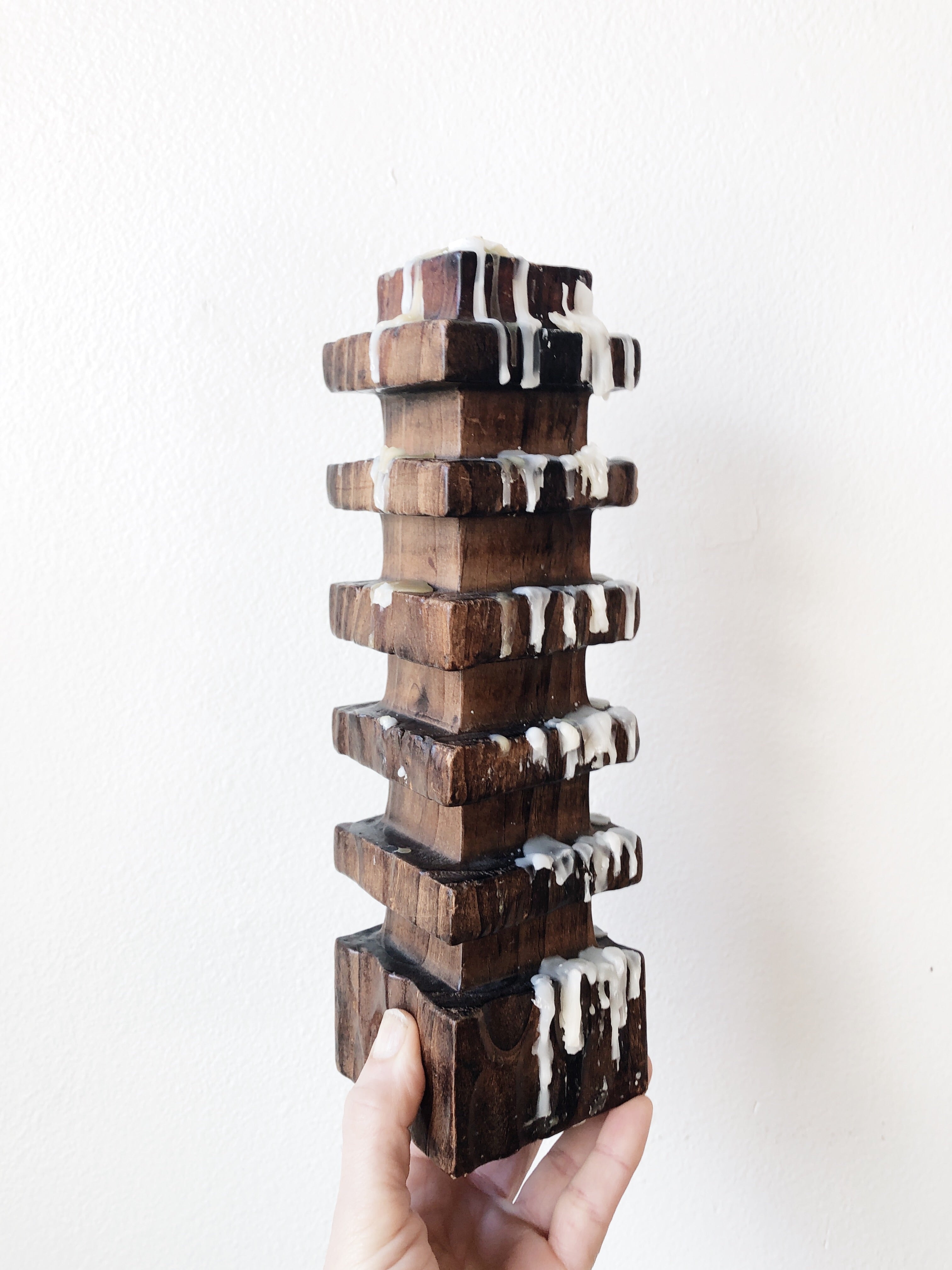 Vintage Folk Wood Candle Holder