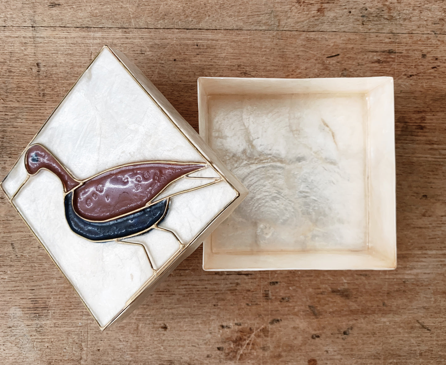 Vintage Shell and Brass Box