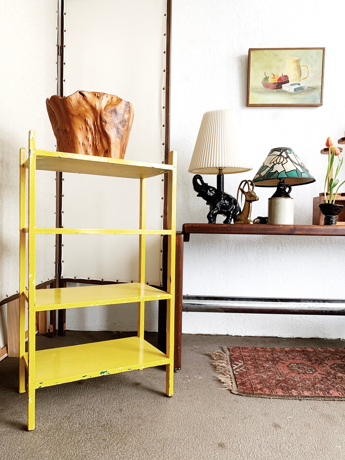 Sunny Yellow Vintage Wood Shelf
