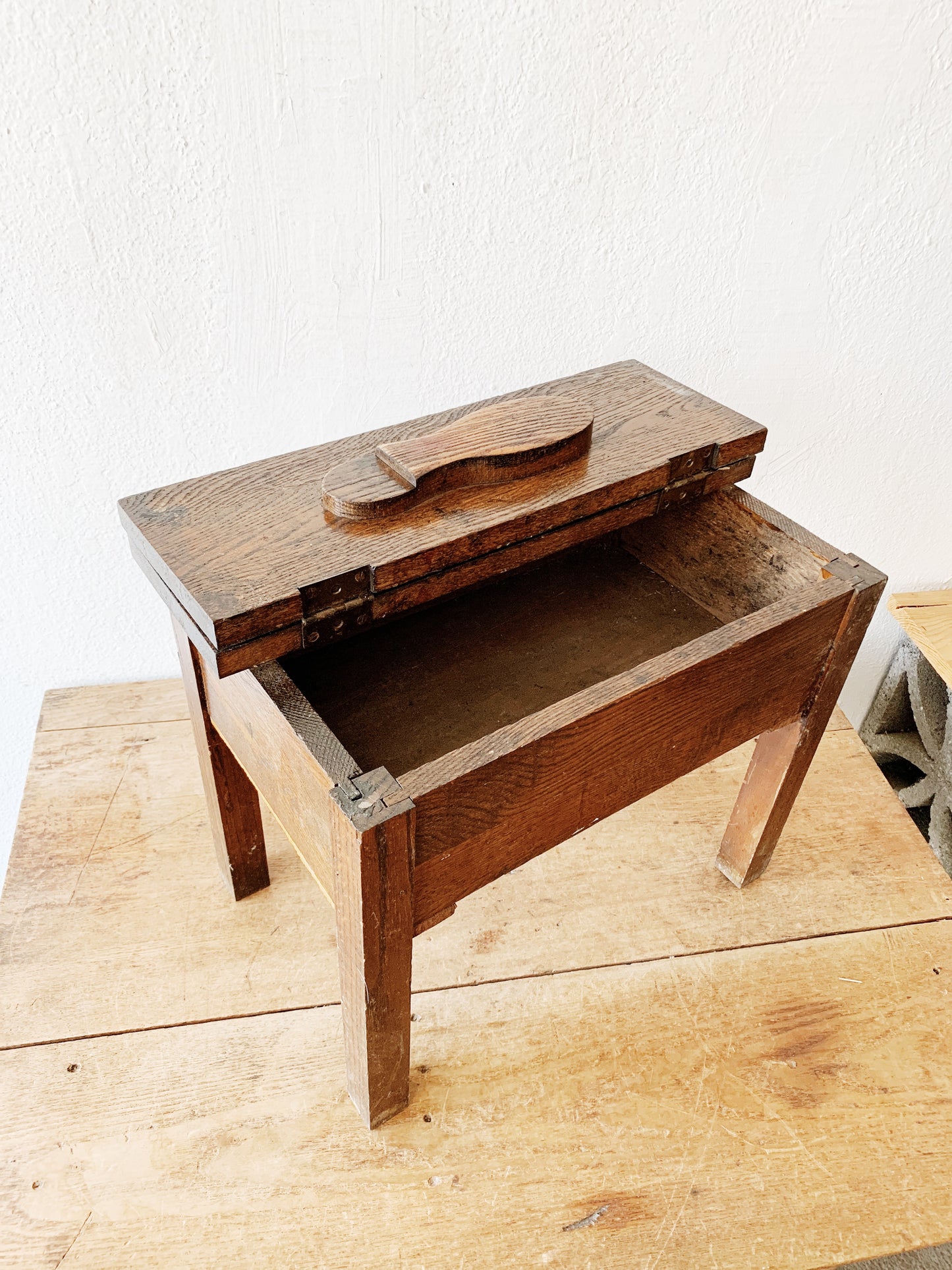 Antique Wood Stool with Storage