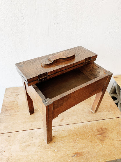 Antique Wood Stool with Storage
