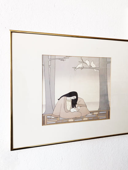 Vintage Deco Style Print Woman with Doves