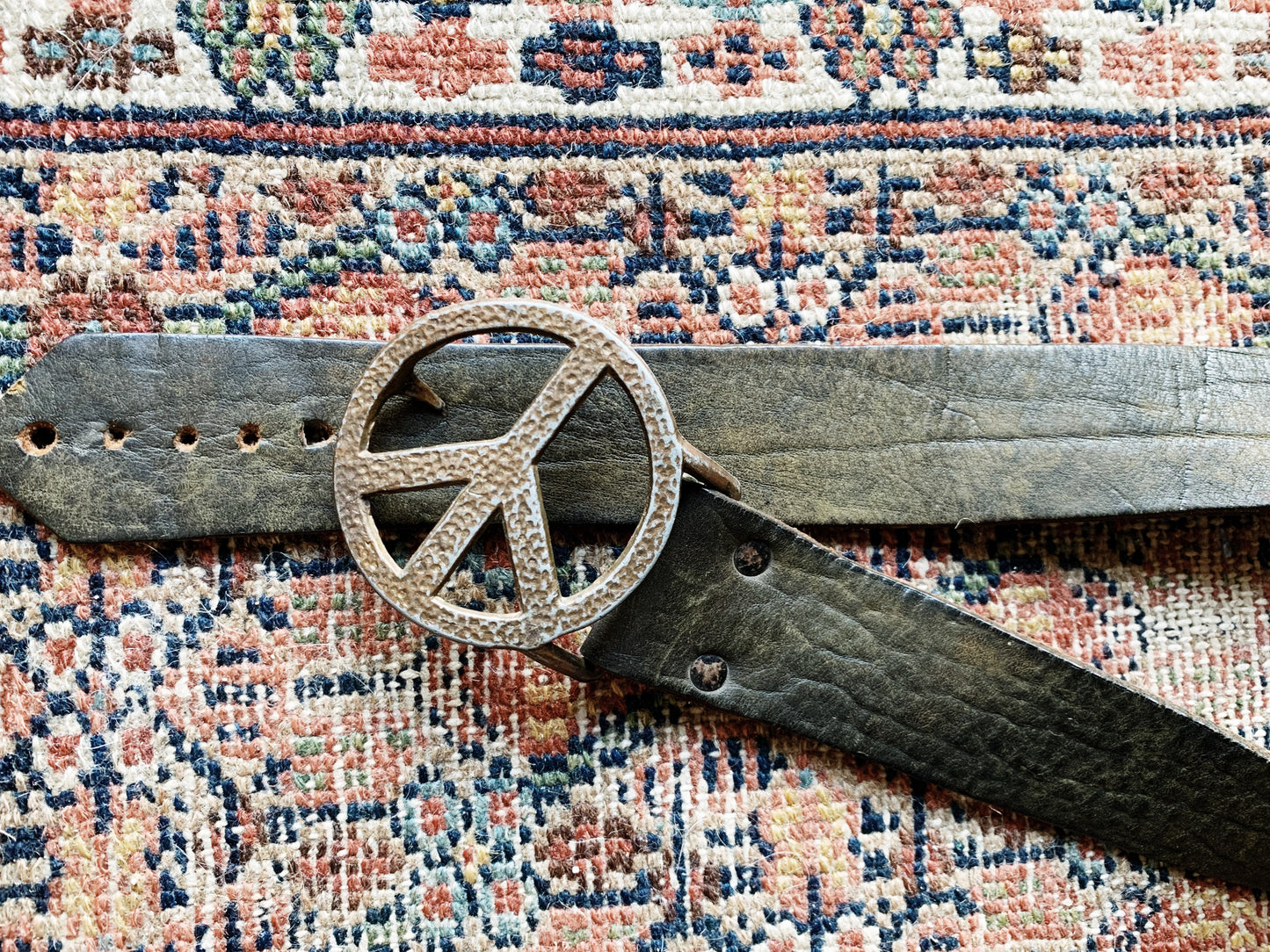 Vintage Leather Belt with Peace Buckle
