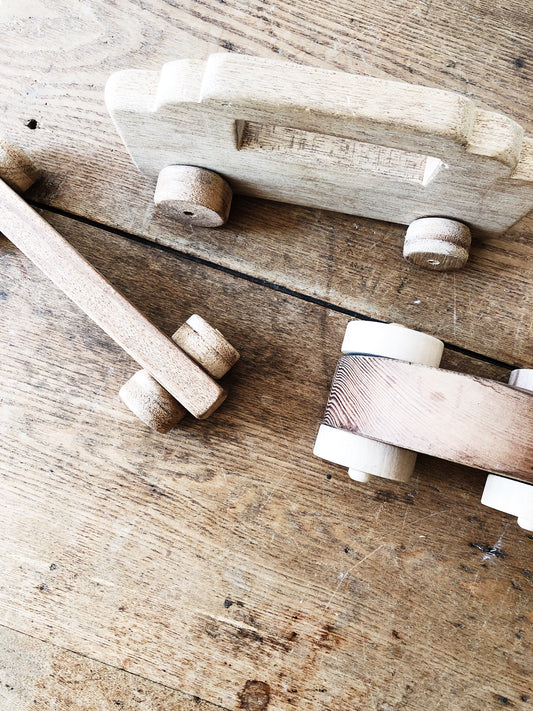 Vintage Handmade Wooden Car Trio