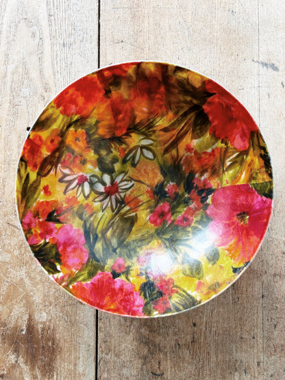 Mid Century Floral Fiberglass Serving Bowl