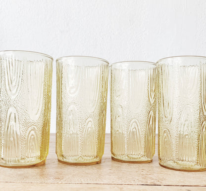Mid Century Wavy Amber Glass Tumblers