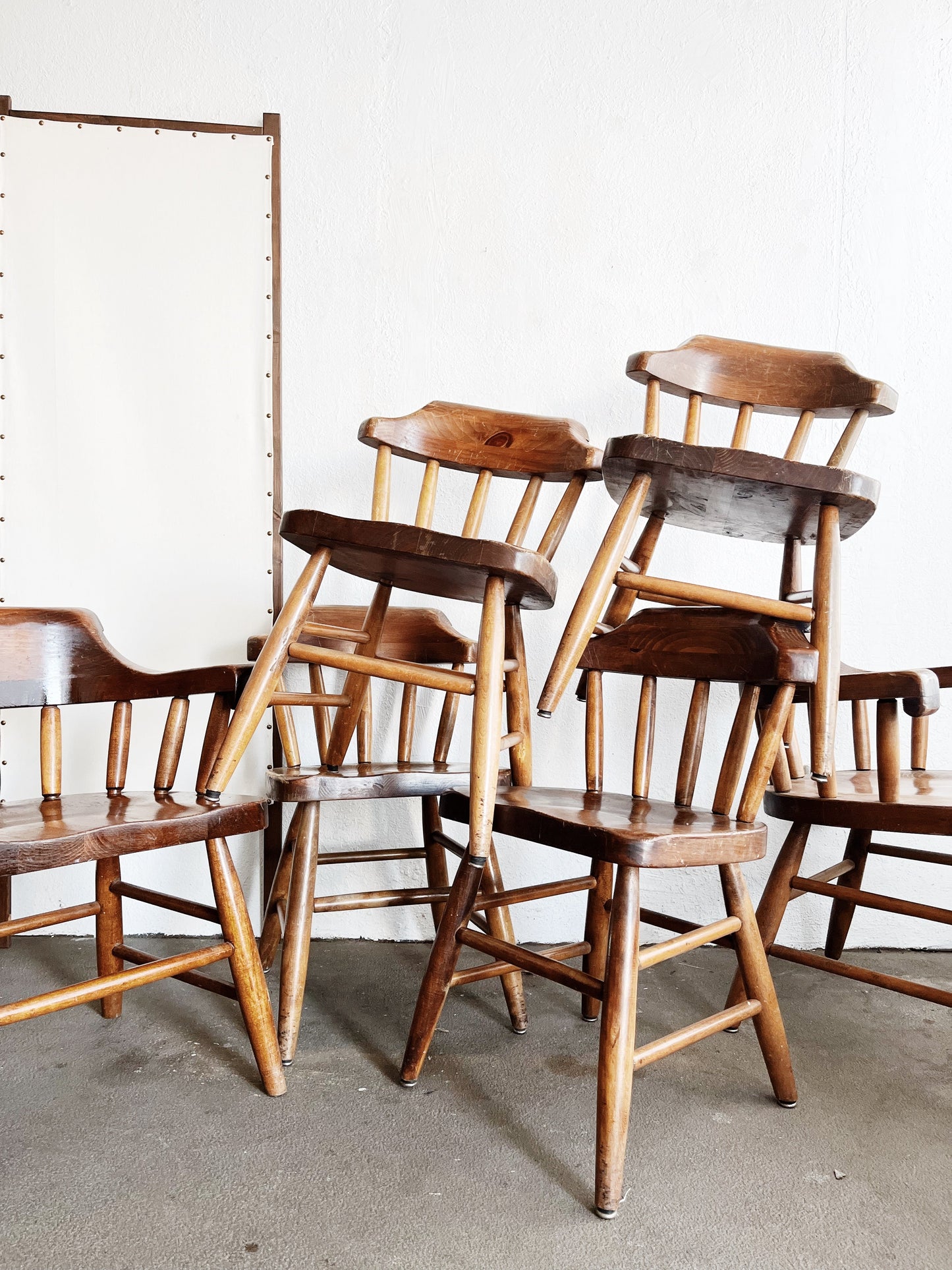 Set 6 Vintage Chunky Captains Chairs