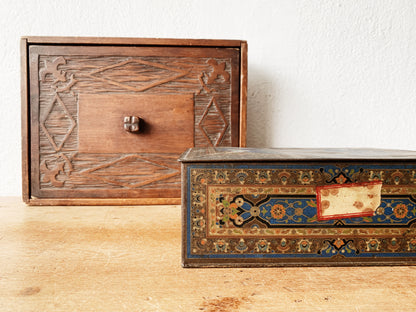Antique Carved Wood Lidded Box