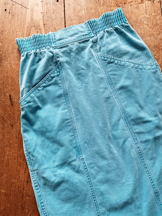 Vintage Turquoise Denim Pencil Skirt