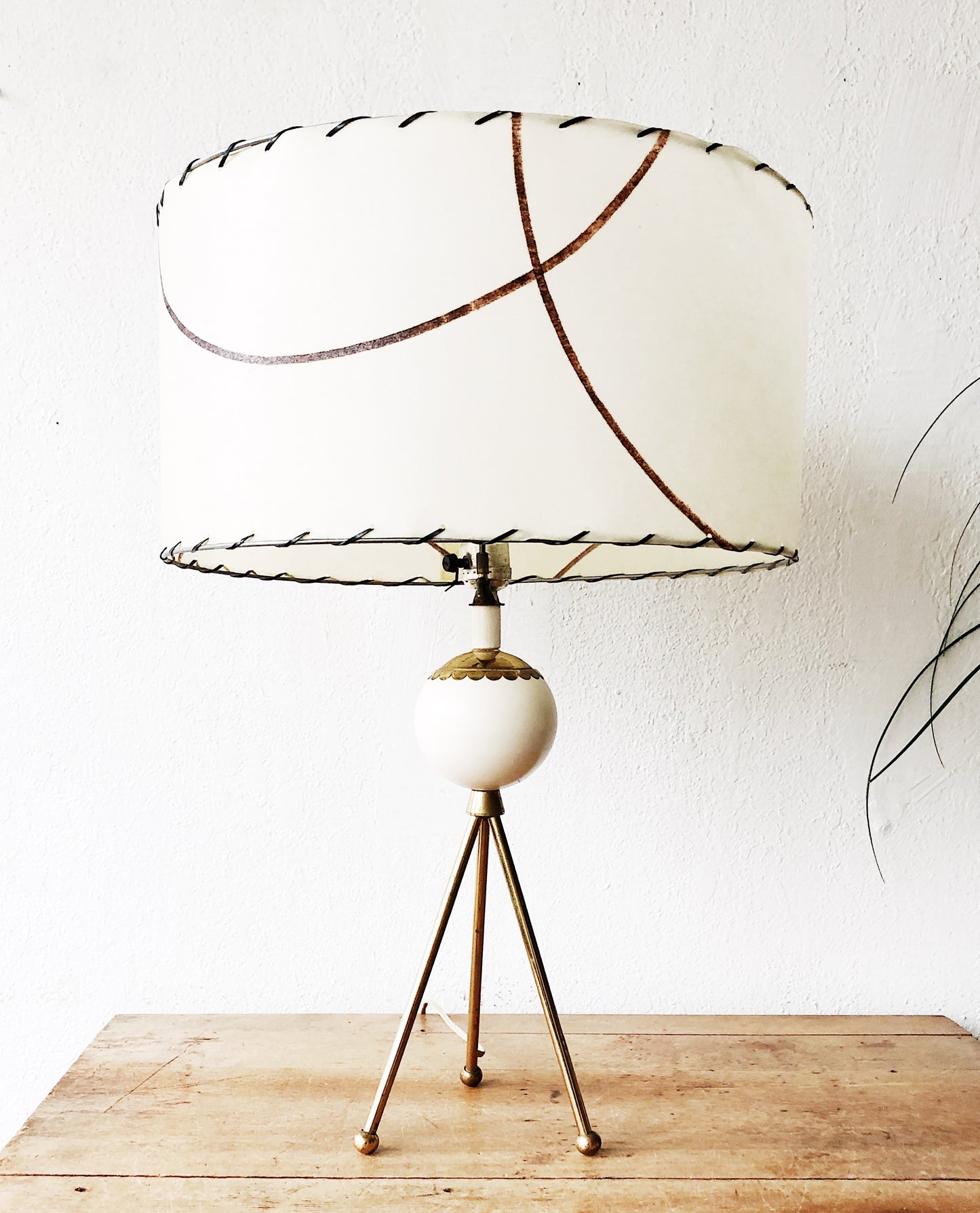 Mid Century Tripod Lamp Original Shade