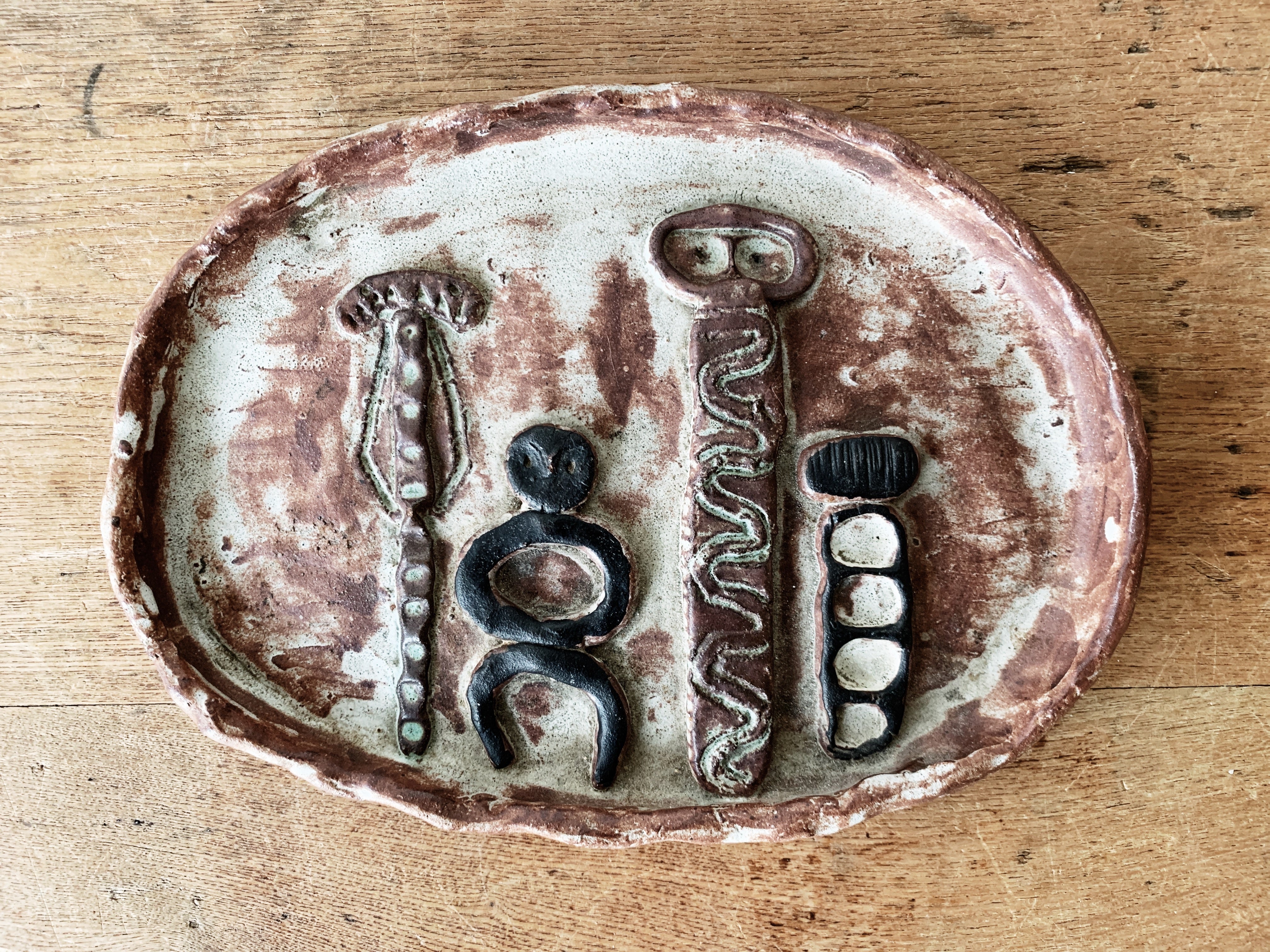 Whimsical Vintage Folk Art Pottery Tray - Thumbnail 4