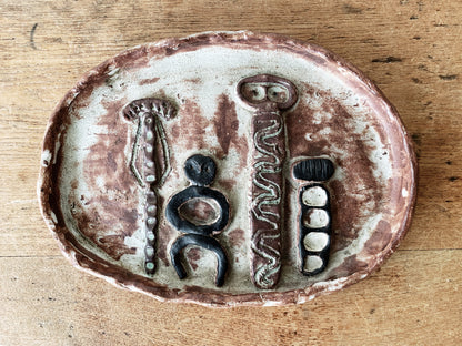 Whimsical Vintage Folk Art Pottery Tray