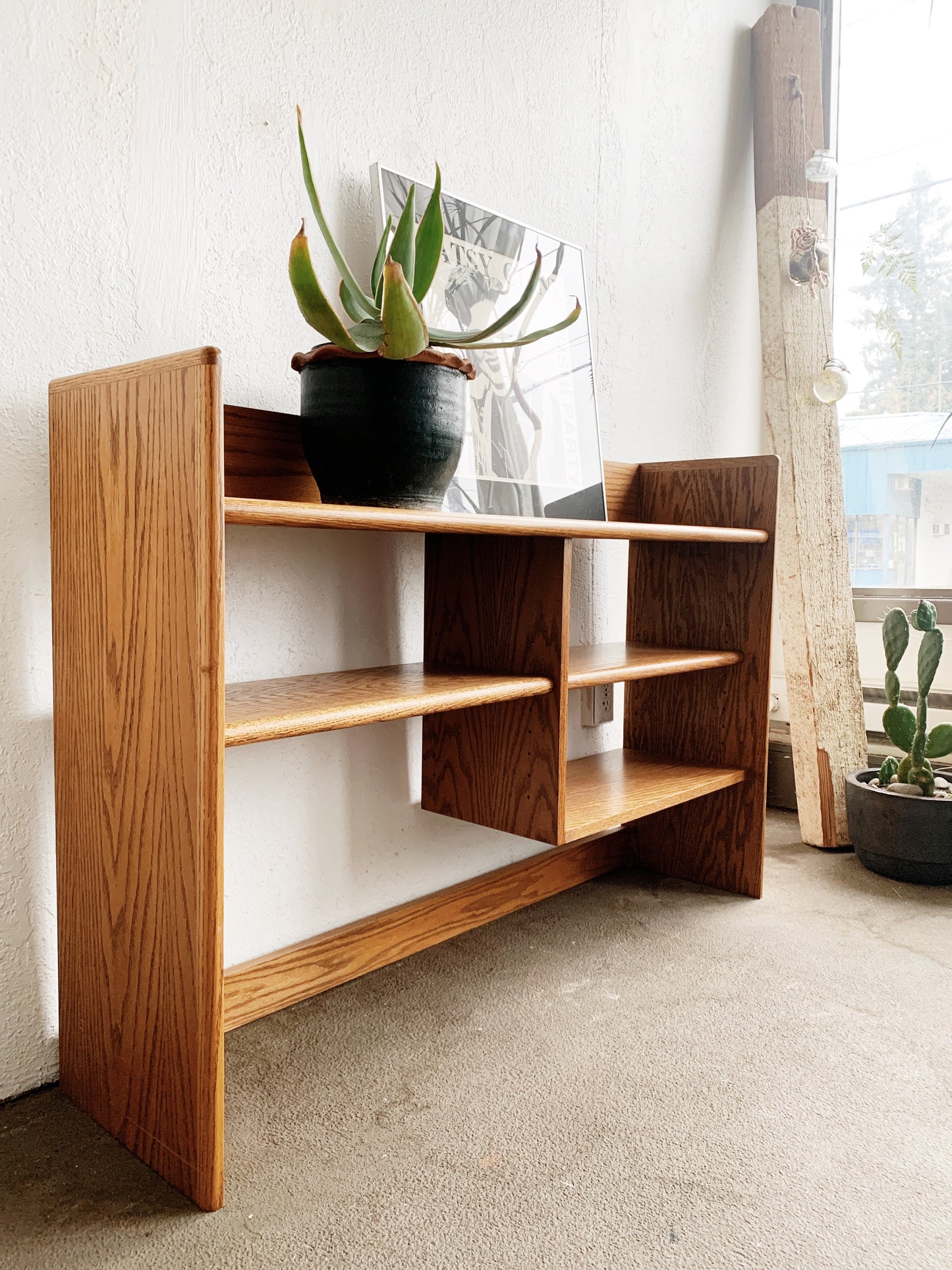 Vintage Open Back Oak Shelving Unit