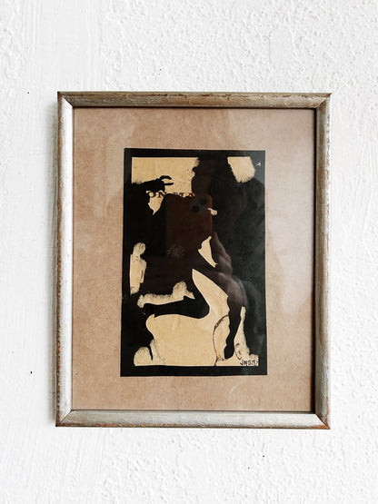 Vintage Framed Abstract India Ink