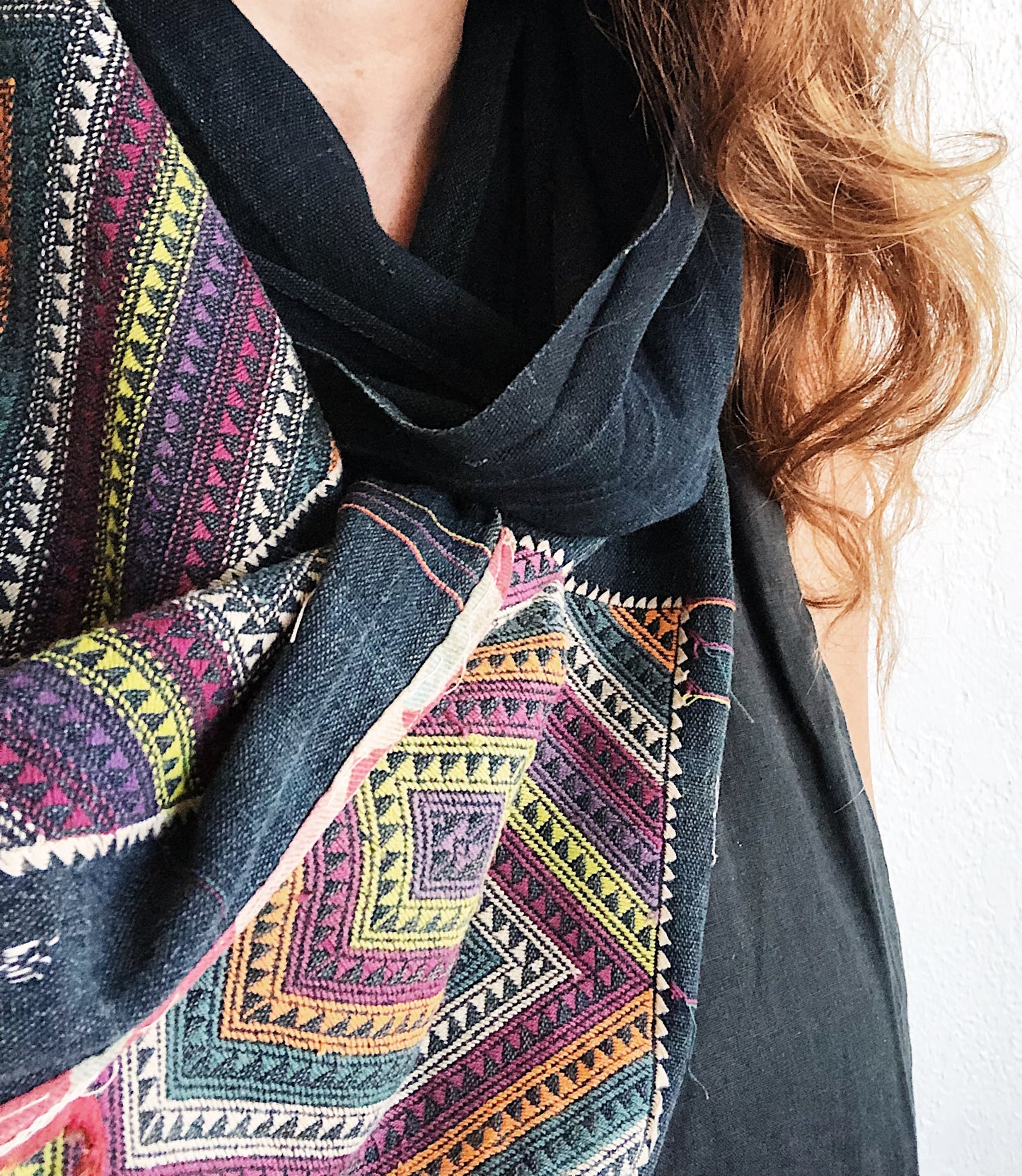 Faded Indigo Embroidered Scarf