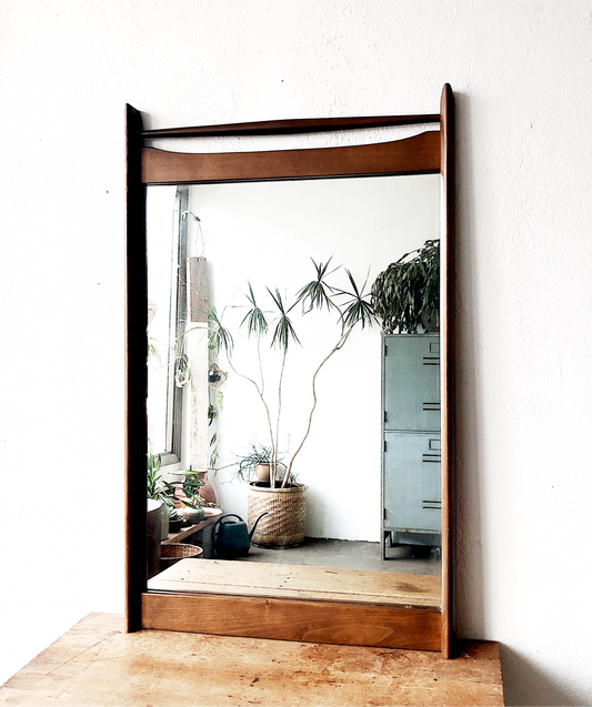 Large Walnut Mid Century Mirror