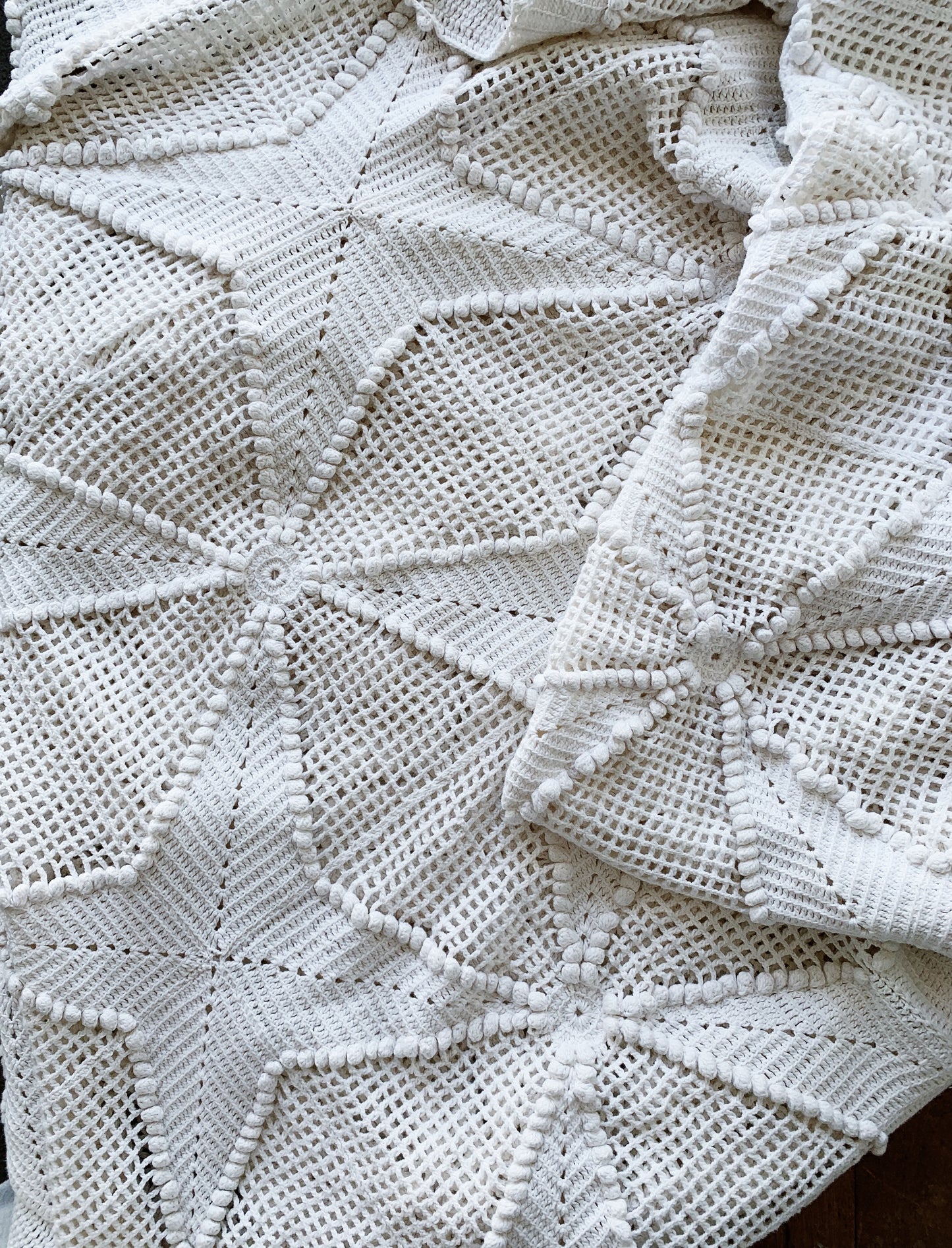 Vintage Star Pattern Twin Cotton Crochet Coverlet