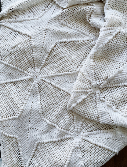 Vintage Star Pattern Twin Cotton Crochet Coverlet