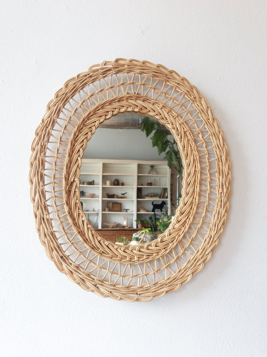 Vintage Wicker Framed Mirror