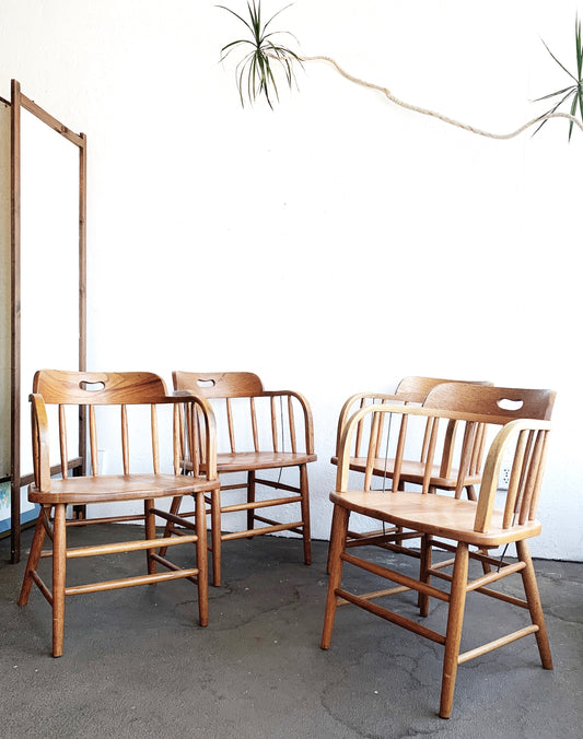 Set of Four Vintage Oak Captains Chairs