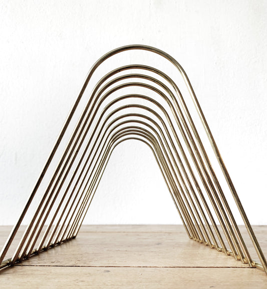Mid Century Gold Tone Record Rack