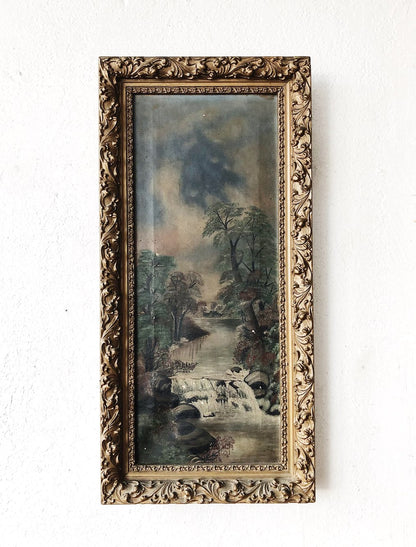 Antique Waterfall Oil Painting