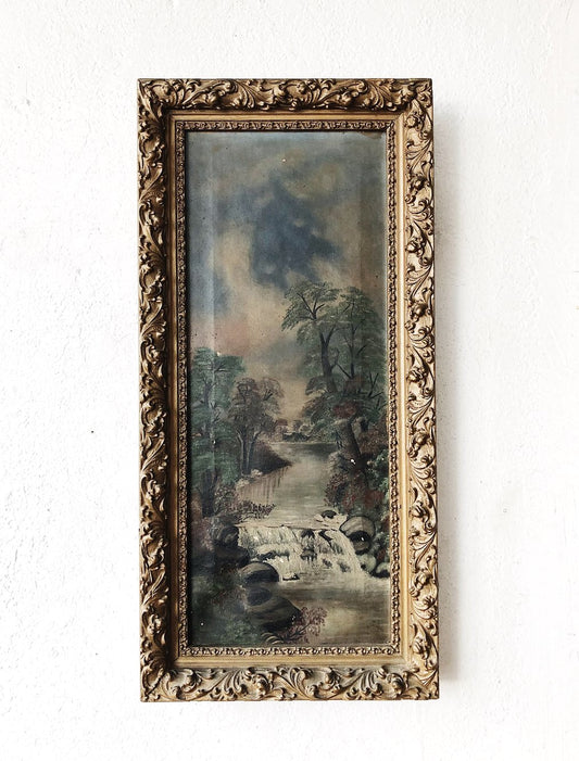 Antique Waterfall Oil Painting