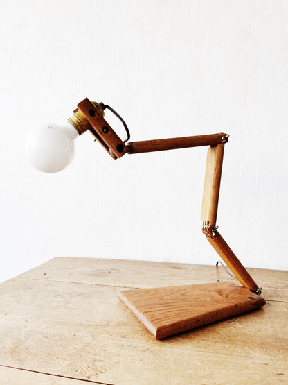 Vintage Handmade Wood Articulating Lamp