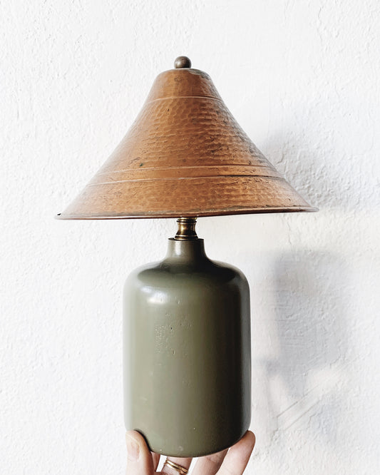 Small Olive Green Lamp With Copper Shade