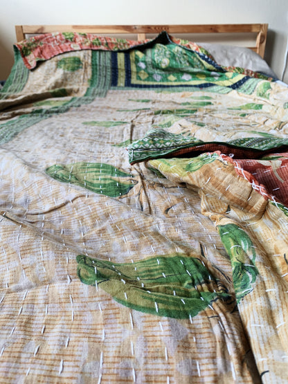 Vintage Reversible Cotton Kantha Quilt
