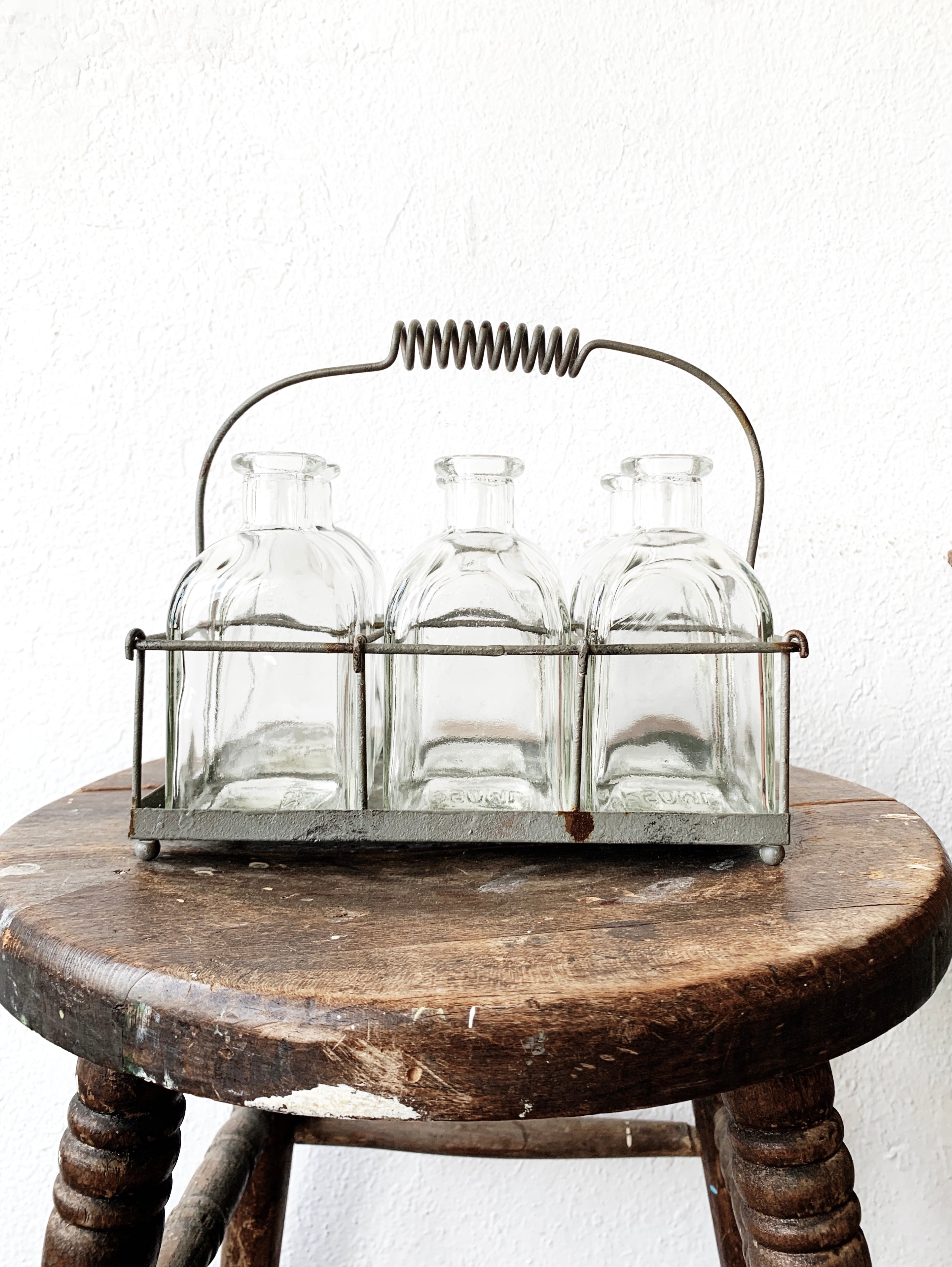 Vintage Glass Bottles with Caddy - Thumbnail 2