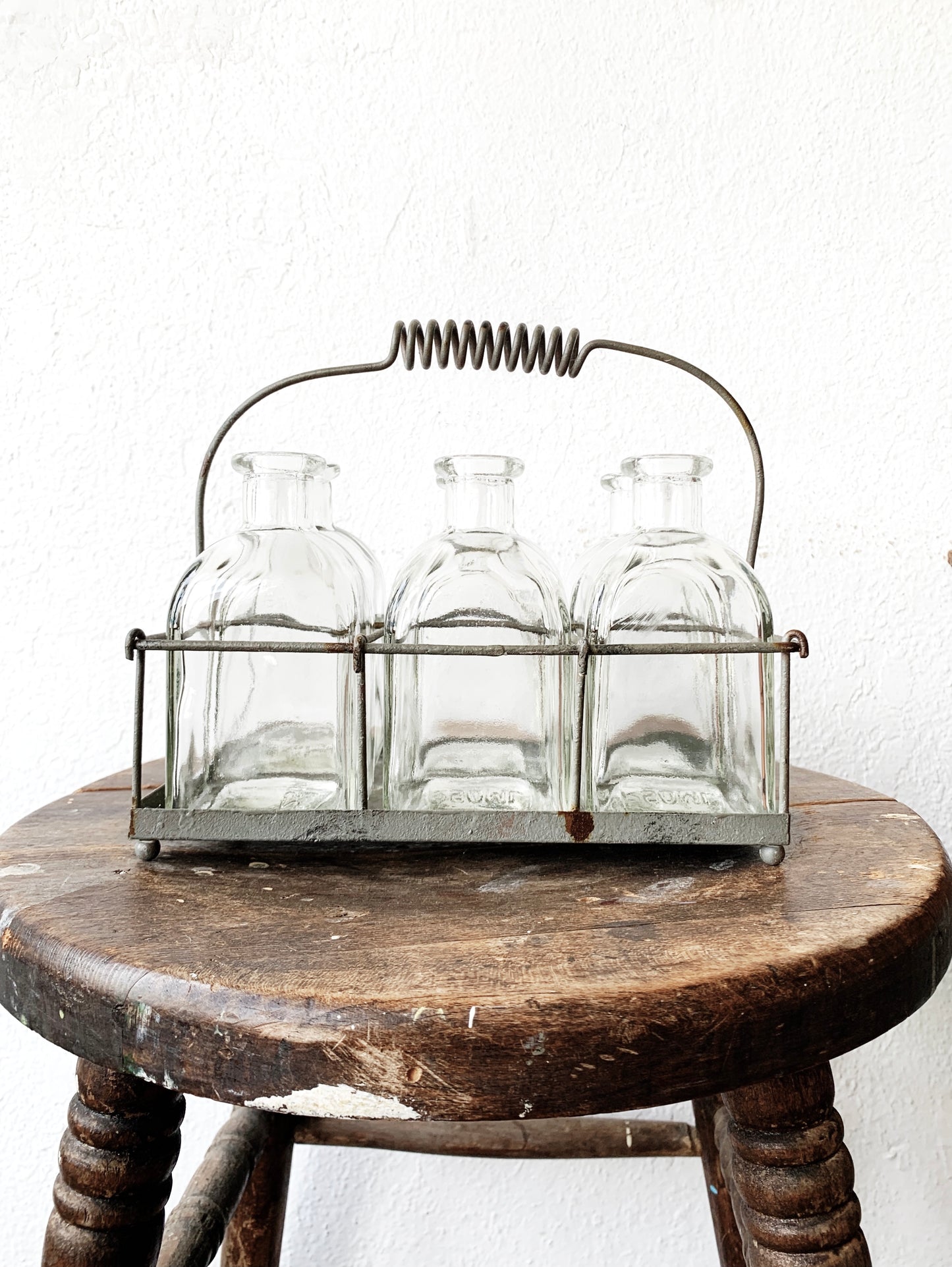 Vintage Glass Bottles with Caddy