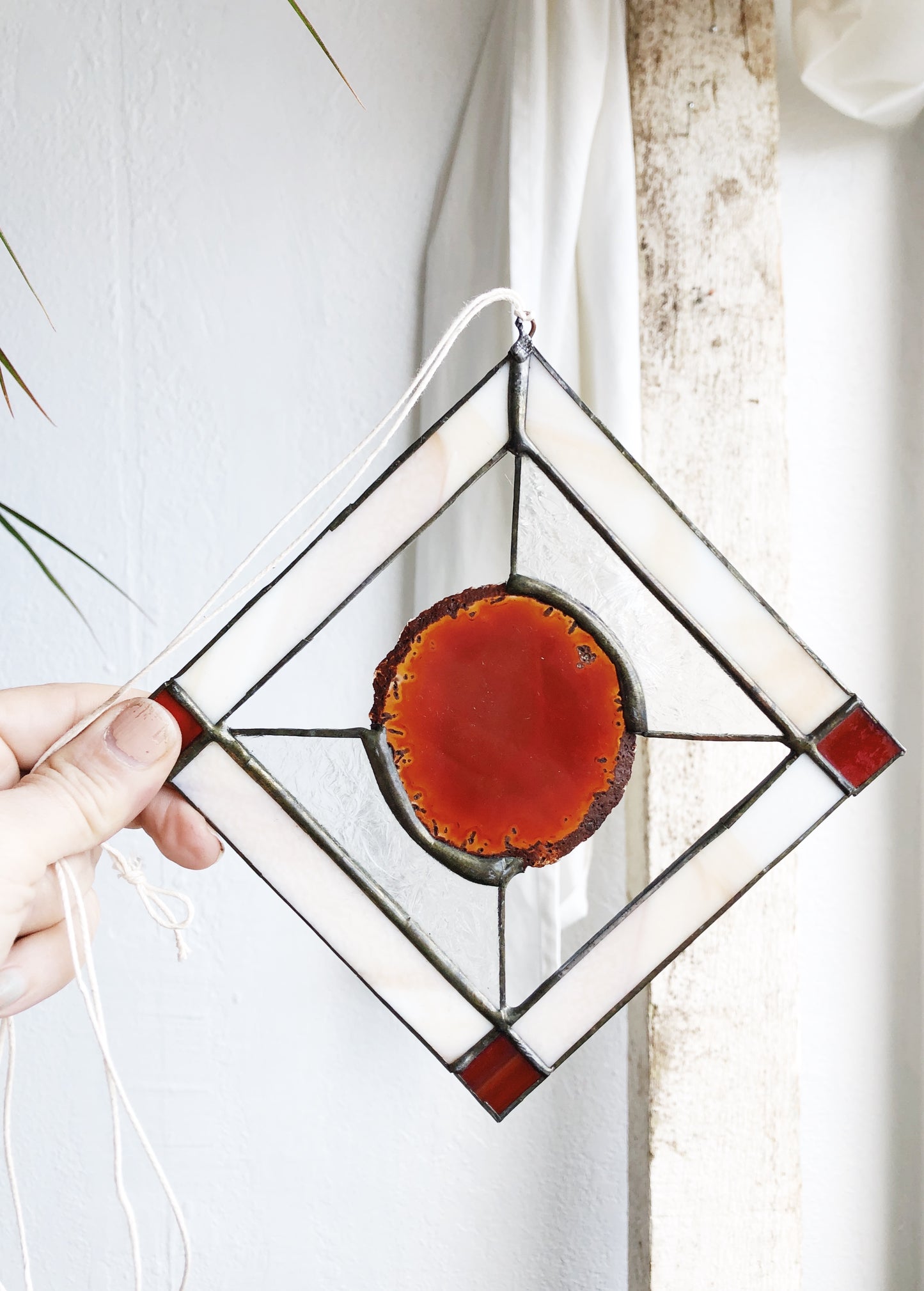Vintage Agate Stained Glass Suncatcher