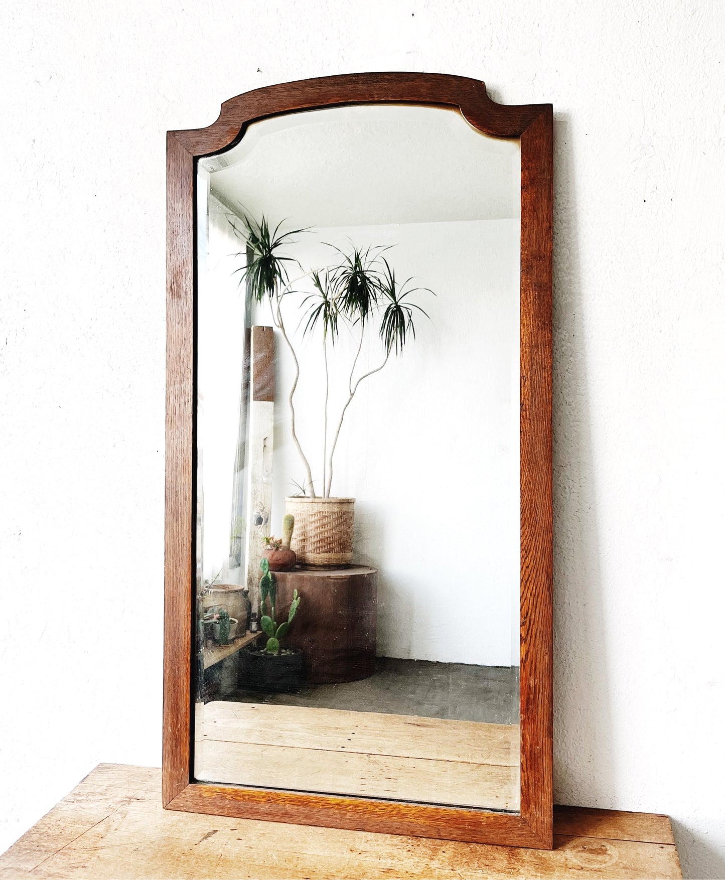 Antique Tall Arched Wood Mirror