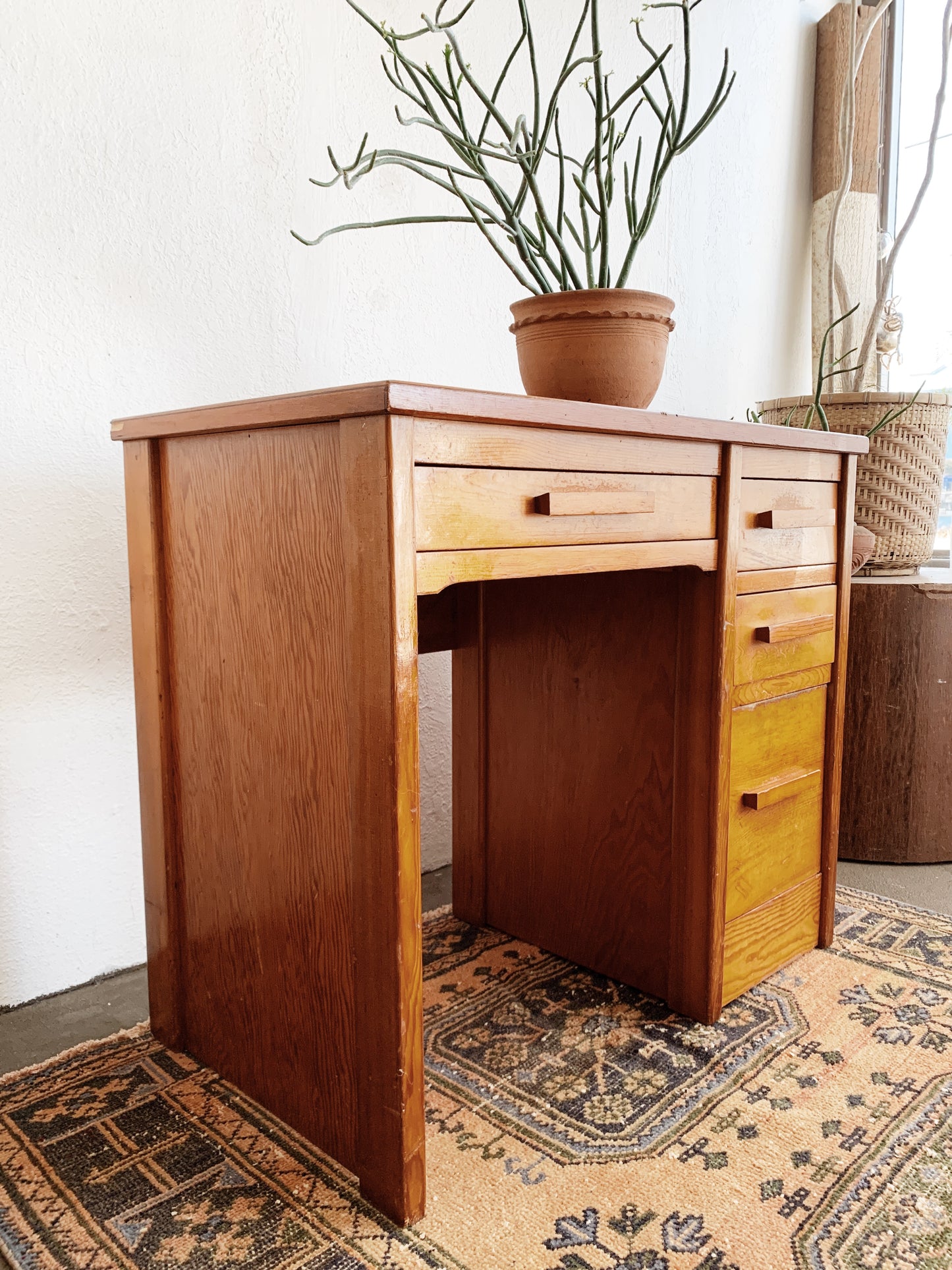 Petite Vintage Wood Desk with Or Without Mid Century Chair