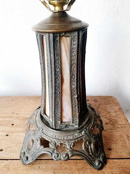 Vintage Stained Glass Lamp with Illuminated Base