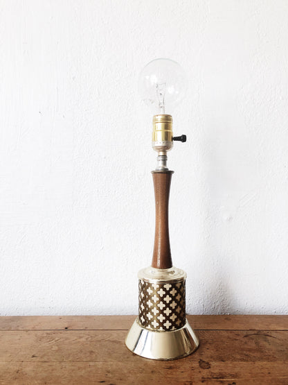 Vintage MCM Brass and Teak Lamp with Nightlight