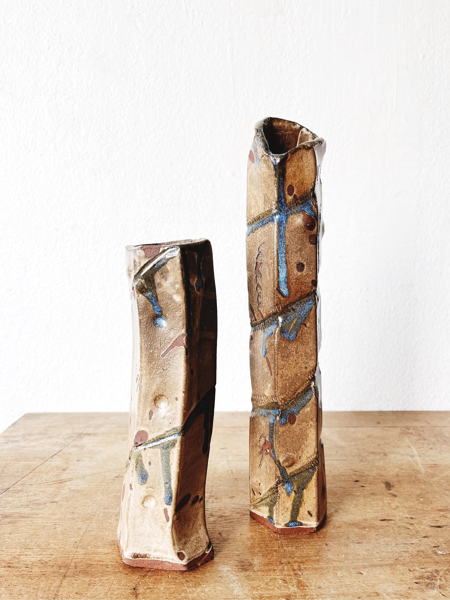 Handmade Studio Drip Pottery Pair