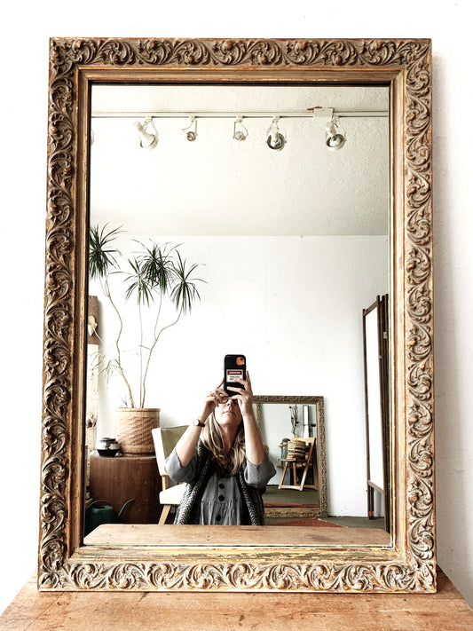 Large Ornate Carved Wood Gilt Mirror