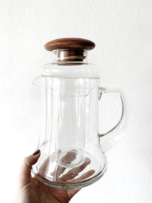 Vintage Double Blown Glass Carafe with Wood Lid