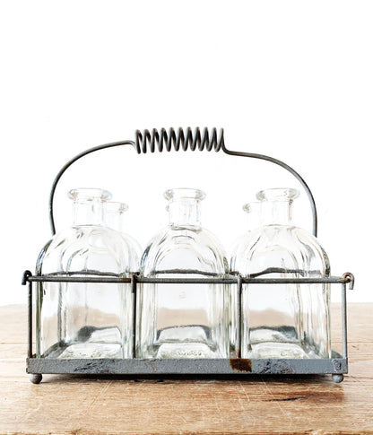 Vintage Glass Bottles with Caddy