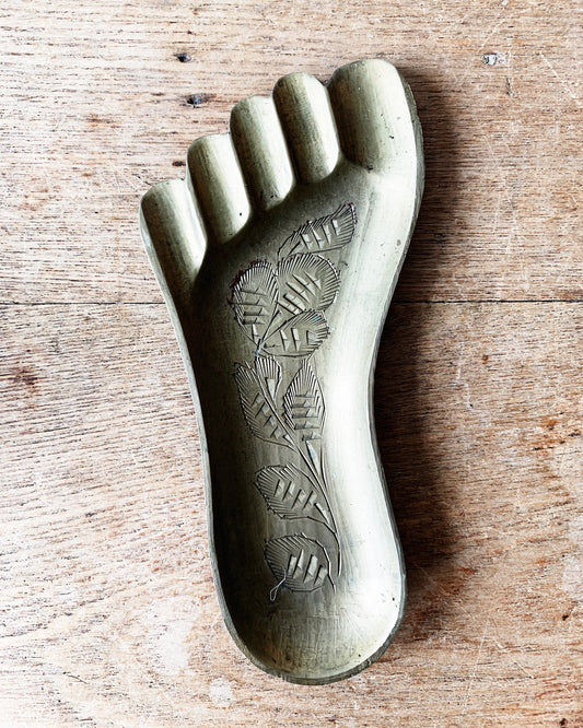 Vintage Incised Brass Foot Dish