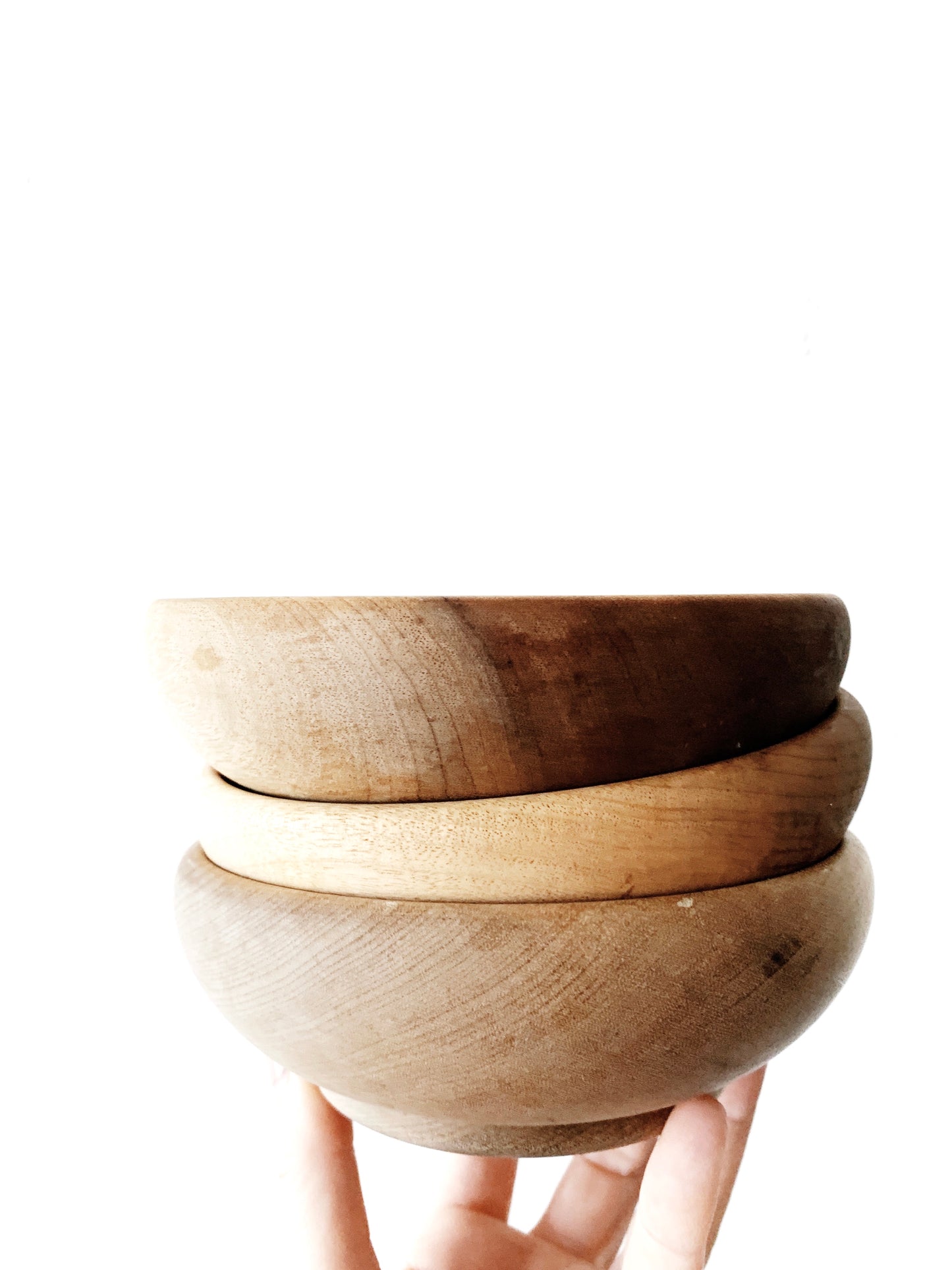 Vintage Snack Sized Wood Bowl Trio