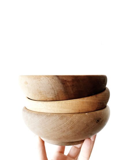 Vintage Snack Sized Wood Bowl Trio