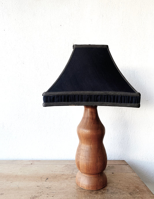 Handmade Turned Wood Lamp with or without Vintage Silk Shade