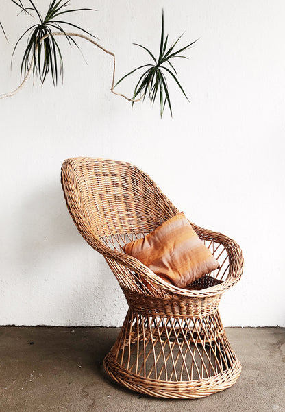 Vintage Wicker Egg Chair with Silk Cushion